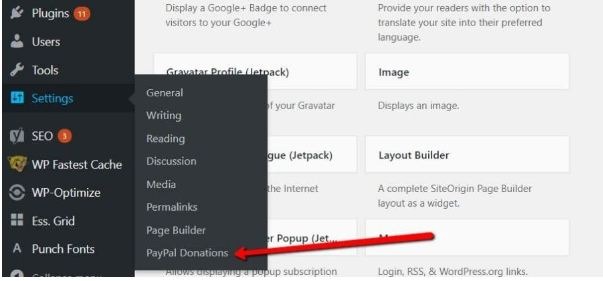 Settings” on the WordPress dashboard, select