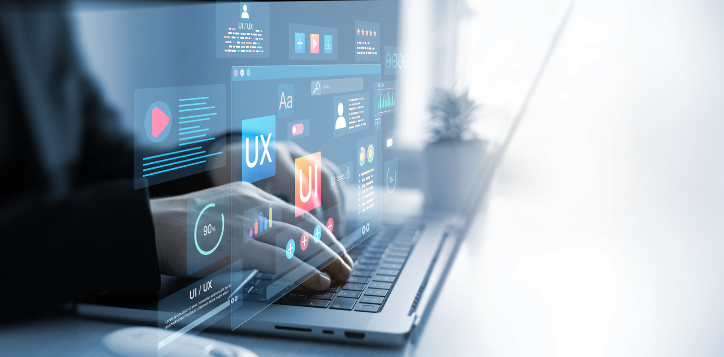 Holographic UI-UX, display icons of UX-UI designer