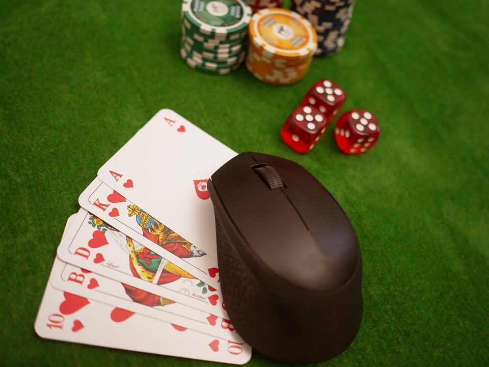 cards and chips with computer mouse