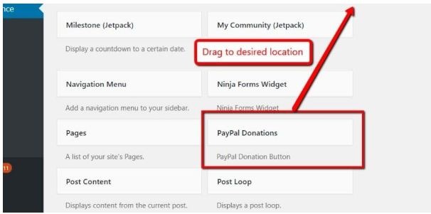 Locate the PayPal Donations plugin and drag it to the desired location